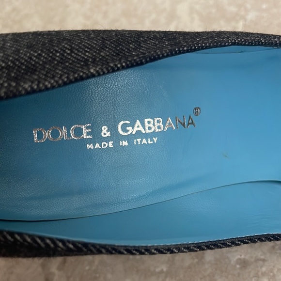 Dolce Gabbana womens size EU38 US8 heels jean fabric brown leather like new - Picture 7 of 9